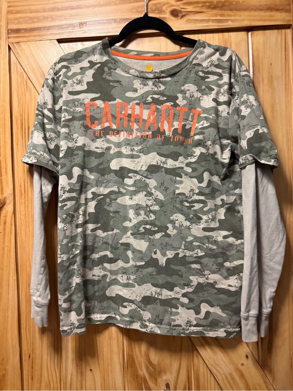 Carhartt Camo Layered Long-Sleeve Tee with Orange Logo